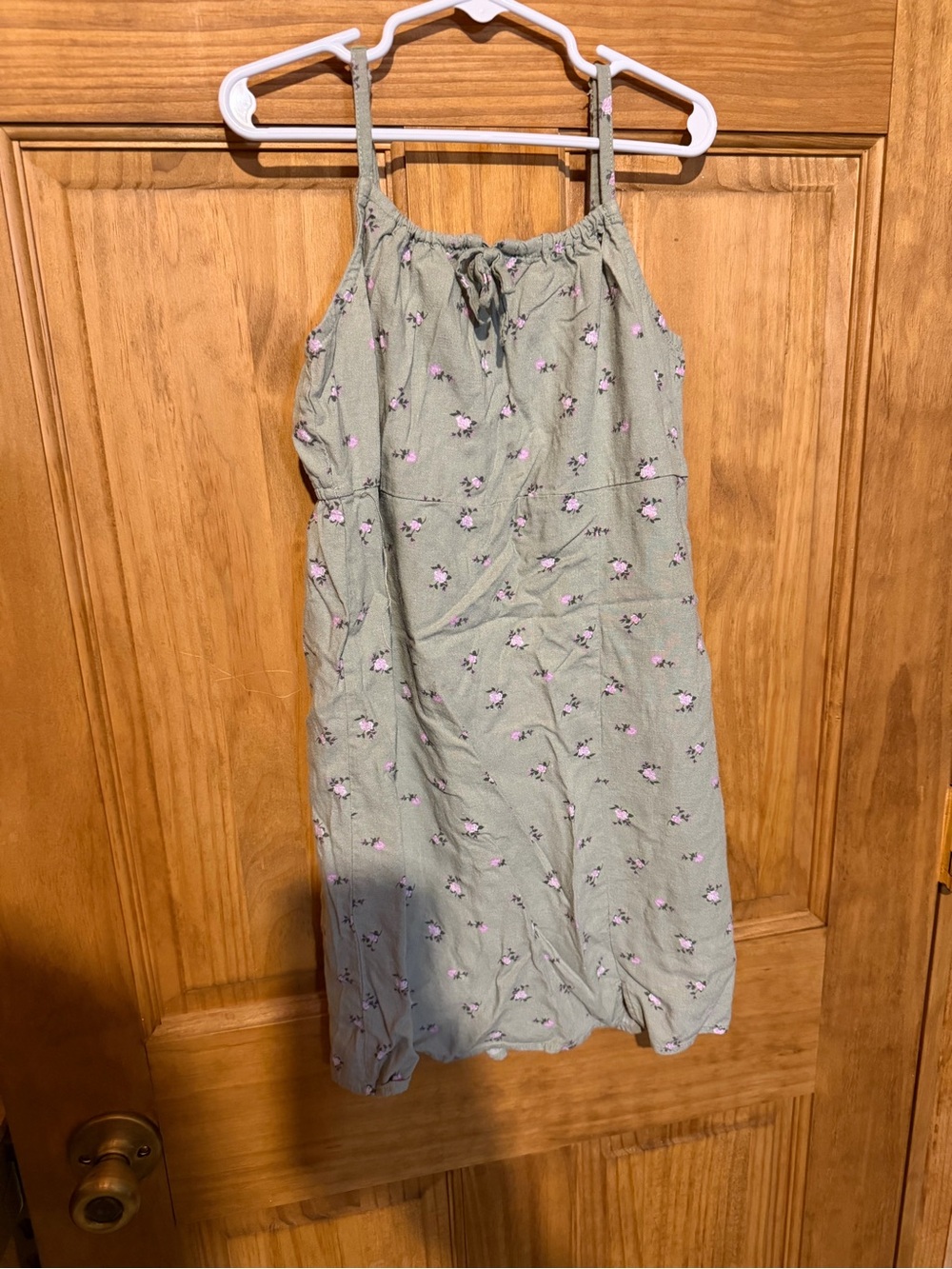 art class Olive Green Dress with Subtle Pink Floral Detail
